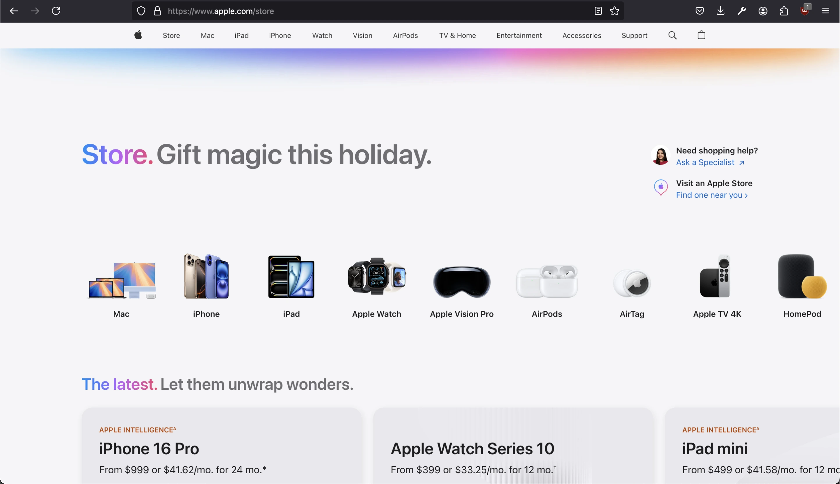 Screenshot of the Apple website main page.
