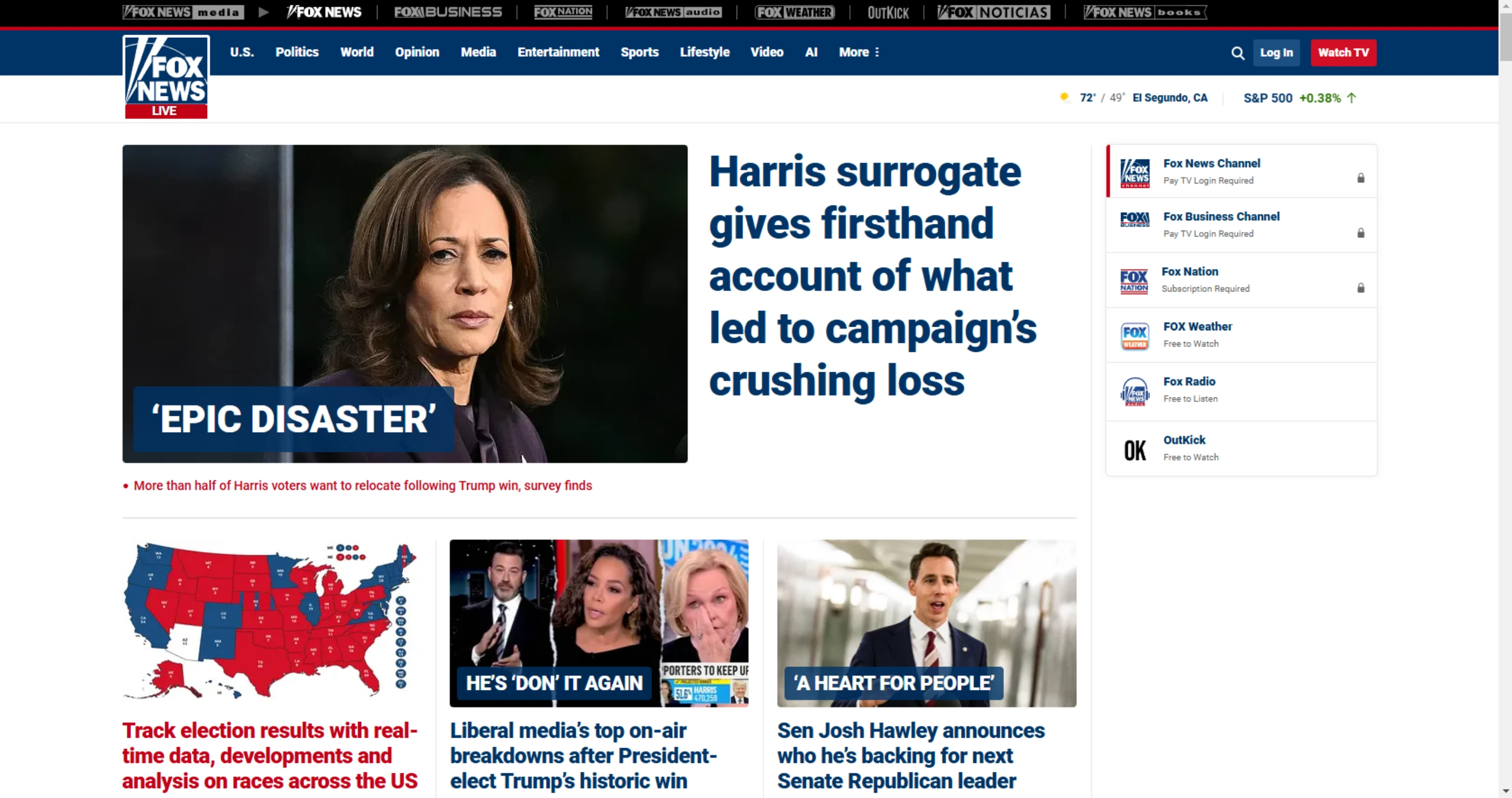 Screenshot of Fox News website main page.